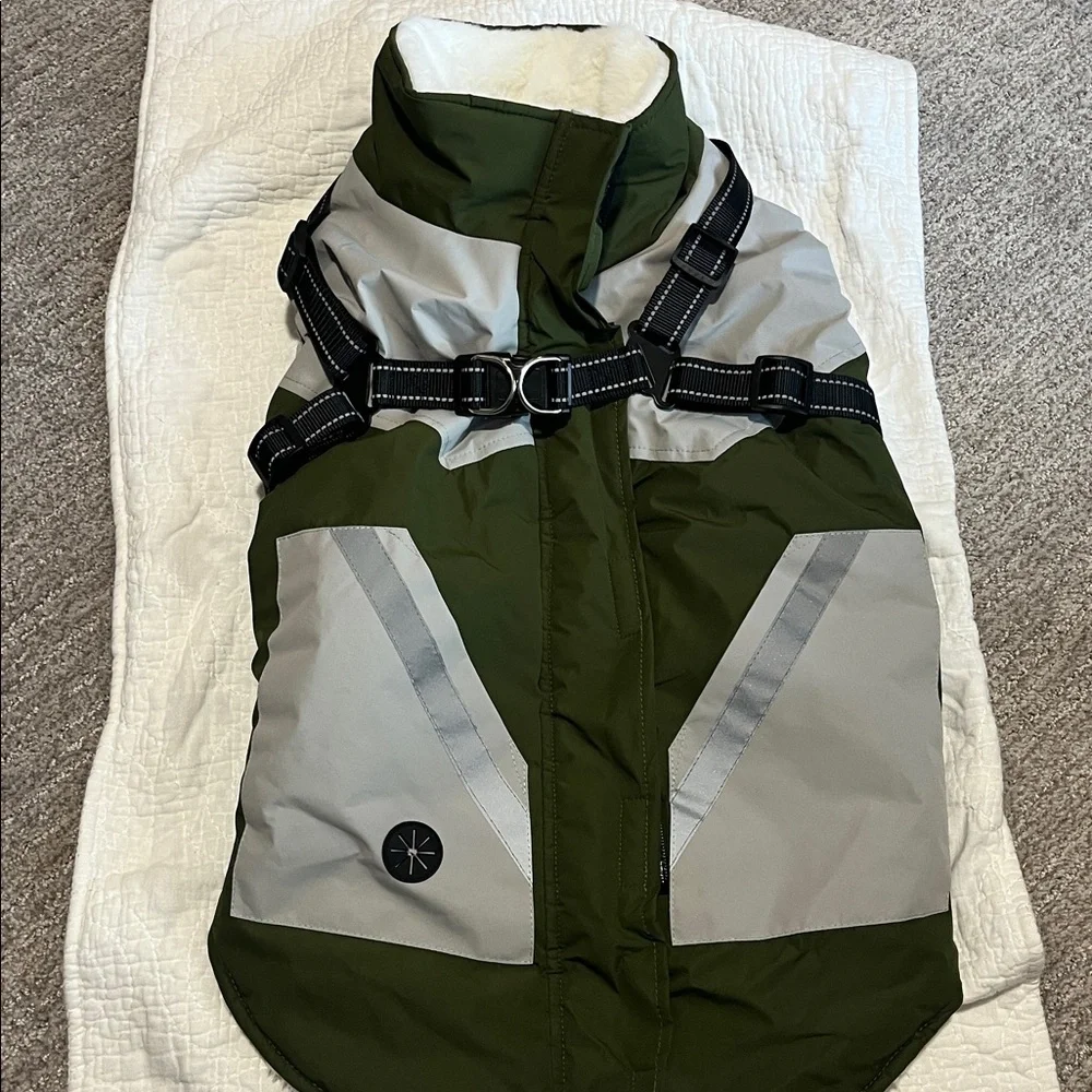 IECOii Zip Up Dog Coat - Waterproof Winter Fleece Jacket in Army Green, 726/bb1